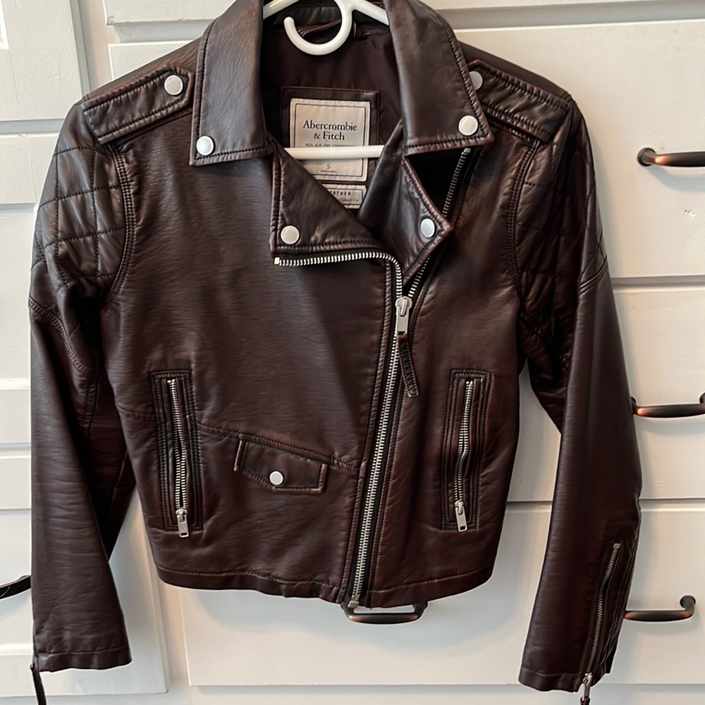 NBW A&F brown vegan faux leather jacket